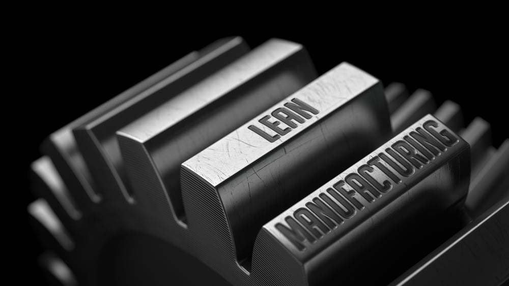 Lean Production on the Metal Gears on Black Background.